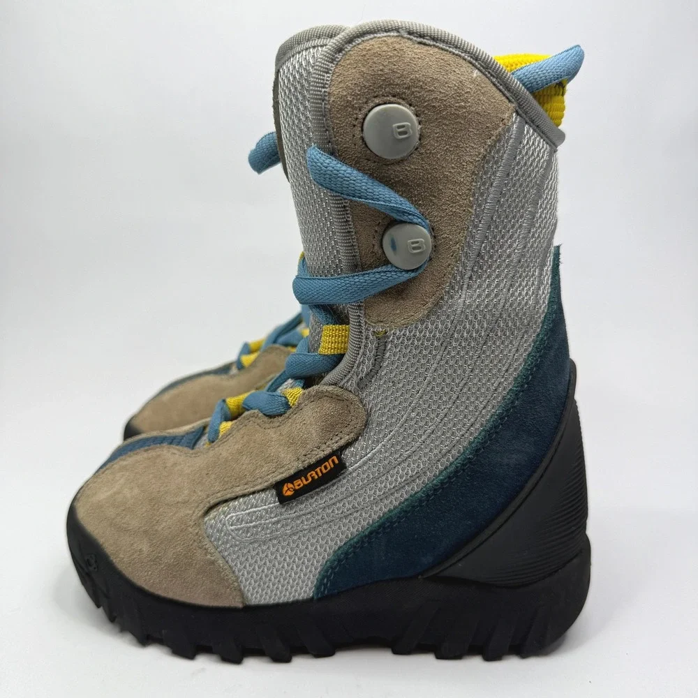 Burton Moto Snowboard Boots Kids 2 Gray Blue Tan Lace Up Winter Sports